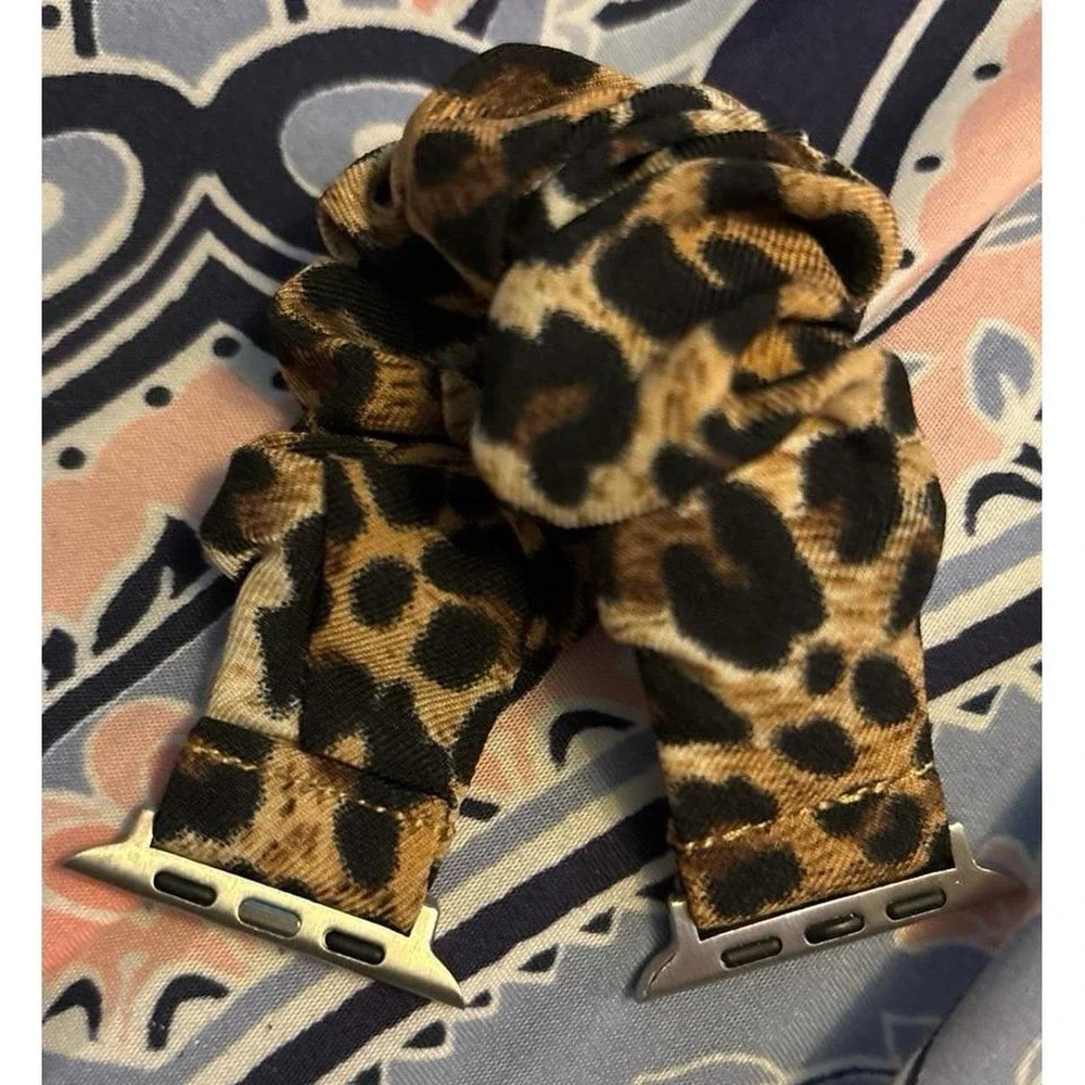 NEW Leopard Cheetah Fabric Scrunchie Band for Apple Watch 42mm/44mm/45mm